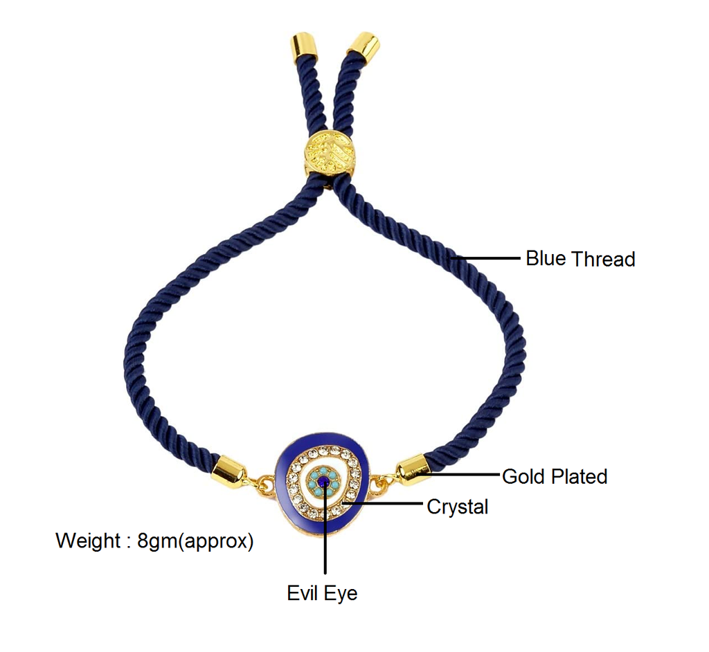 STRIPES Mother Of Pearl Evil Eye Bracelet Blue String Kabbalah Protection Handmade Adjustable Rope Cord Thread Friendship Bracelets For Women / Girls