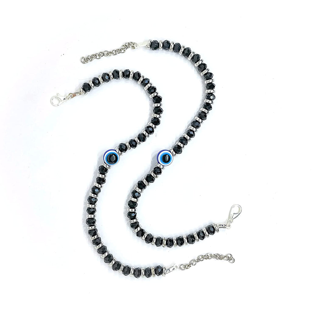 Silver Black Beads with Blue Evil Eye Nazariya Payal Anklet For women/girls