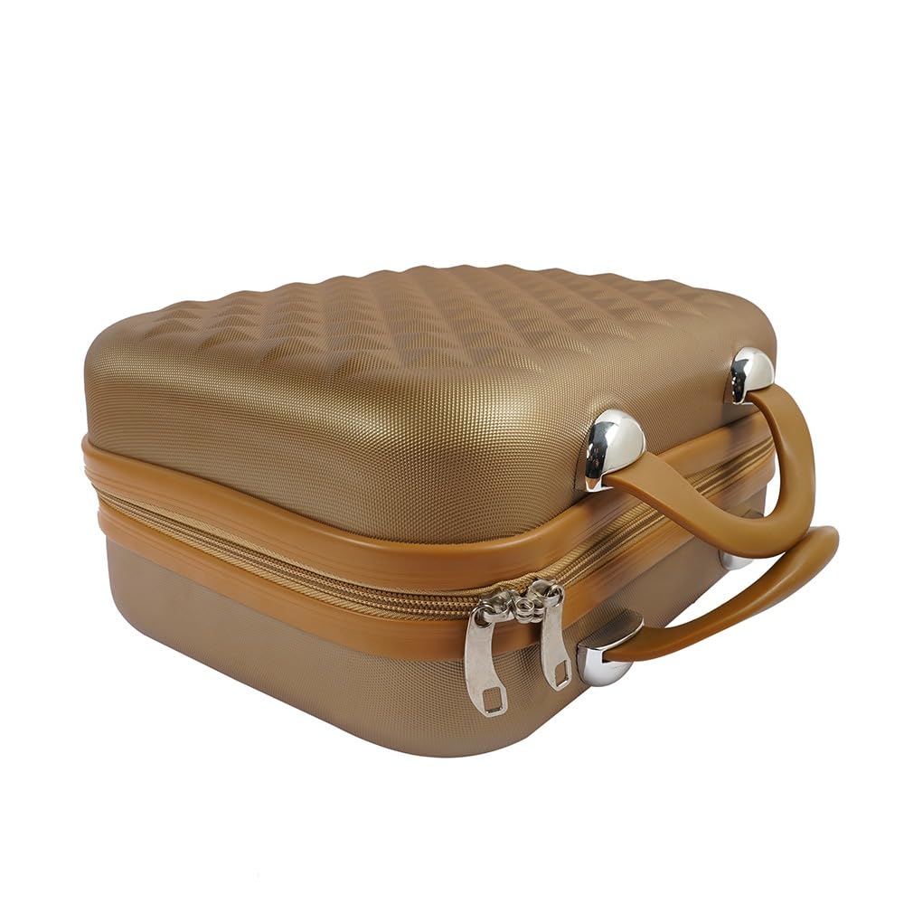 STRIPES Hard Shell Cosmetic Travel Hand Luggage Portable Carrying Makeup Case Suitcase Organizer Box Travel Vanity Luggage Mini Case (Gold)