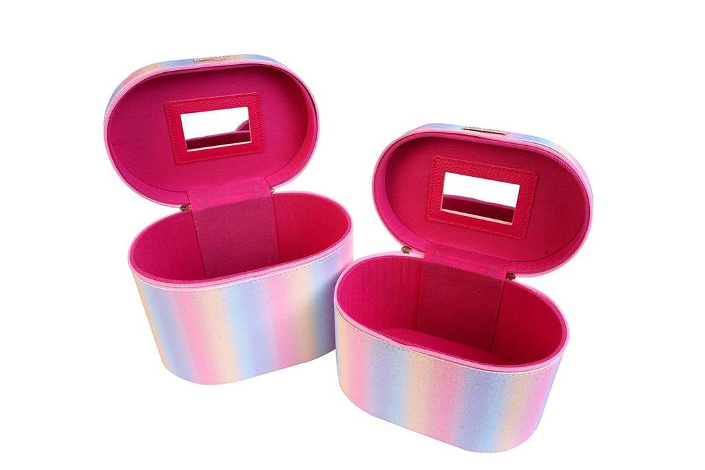 STRIPES Makeup Organizer Box for Travel Vanity Box for Women Makeup kit | Makeup Bag Makeup Box | Pack of 2 (Multi Colour)