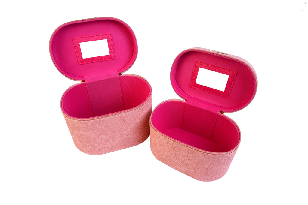 STRIPES Makeup Organizer Box for Travel Vanity Box for Women Makeup kit | Makeup Bag Makeup Box | Pack of 2 (Peach Flower)