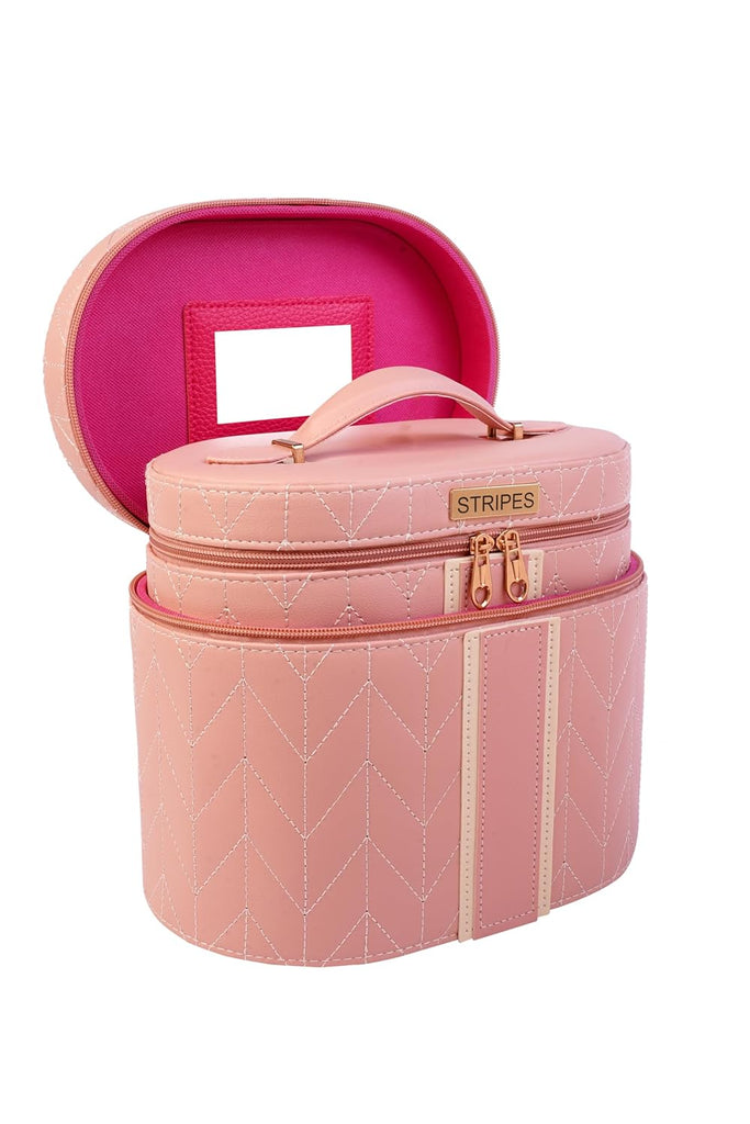 STRIPES Makeup Organizer Box for Travel Vanity Box for Women Makeup kit | Makeup Bag Makeup Box | Pack of 2 (Peach Colour)