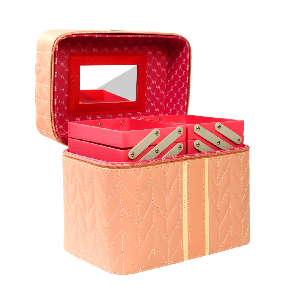 STRIPES Professional Beauty Make Up Case Nail Cosmetic Box Vanity Case (27 * 22 * 17 Cm) (Light Peach)