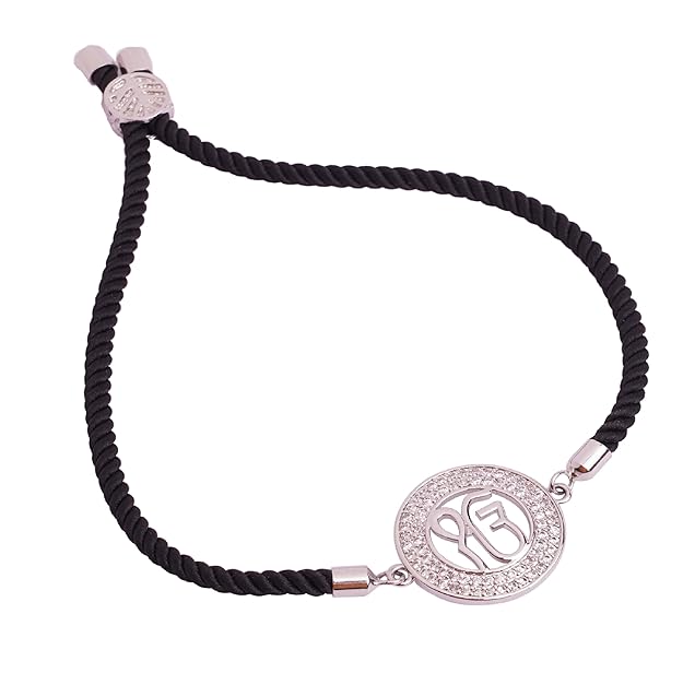 STRIPES® Sliver Ik Onkar Bracelet with Black String Handmade Adjustable Rope Cord Thread | Friendship Bracelet For Women/Girls (XJ6056)