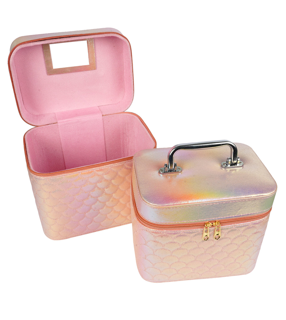 STRIPES Makeup Vanity Box Girls | Vanity Box for Women Makeup kit | Makeup Bags Vanity Box Medium & Small Size for Cosmetics Products Storage (Pack of 2 Boxes) (Pink Fish Fin)