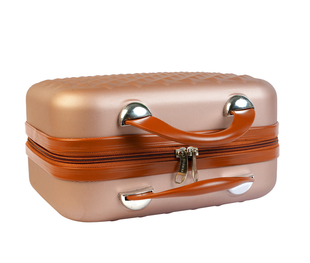 STRIPES Hard Shell Cosmetic Travel Hand Luggage Portable Carrying Makeup Case Suitcase Organizer Box Vanity Luggage Mini Case (Rose Gold)