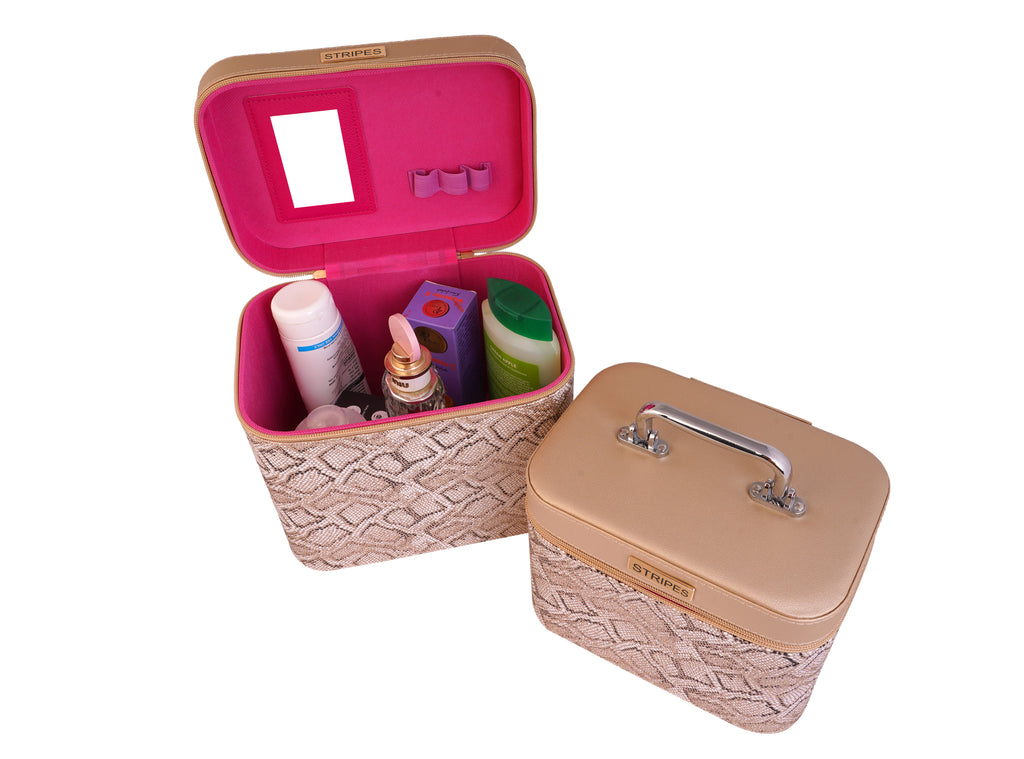 STRIPES Snake Skin Design Makeup Vanity Box Girls & Women Makeup kit | Makeup Bags Vanity Large & Medium Size for Cosmetics Products Storage (Pack of 2)
