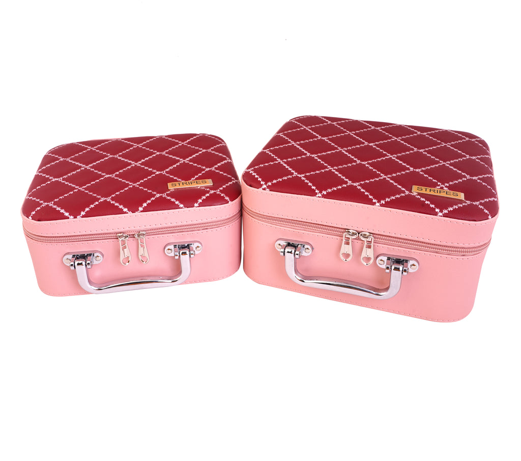 Makeup Vanity Box for Women | Makeup Box Good for Storage (Pack of 2) (Maroon Check)