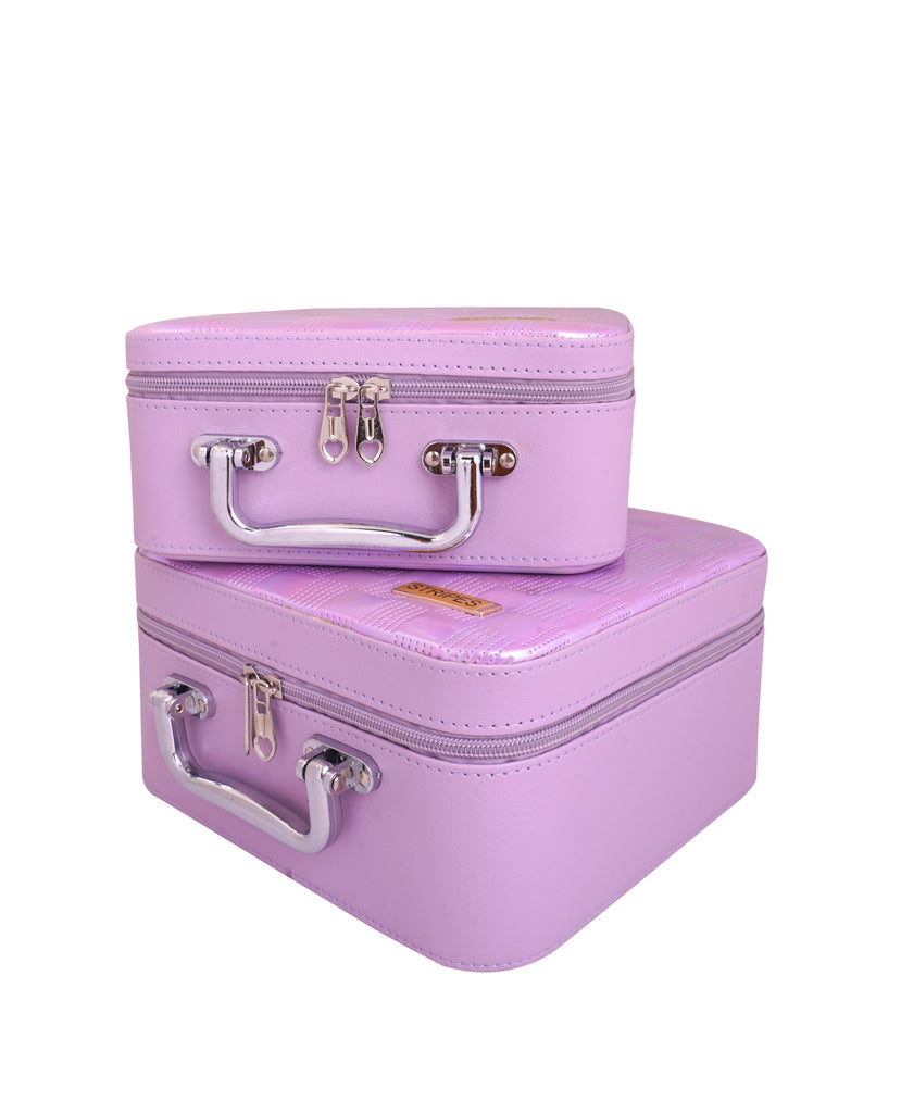 STRIPES Makeup Vanity Box for Women | Makeup Box Good for Storage | Vanity Cosmetics Products Storage Box- (Pack of 2) - Waterproof, Durable, for Gifting -Flat Designed (Purple Color)