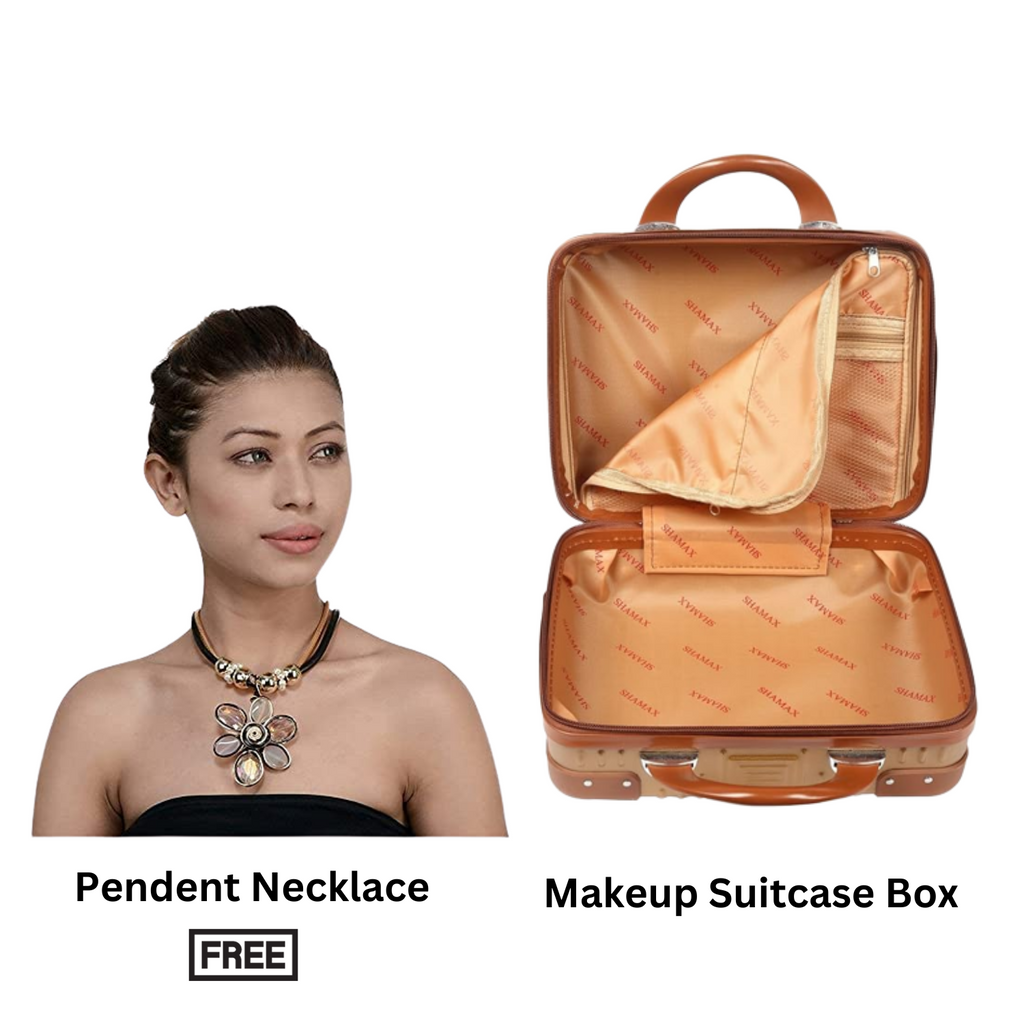Makeup Case Suitcase Organizer Box Travel Vanity Box (Brown) | Free Fancy Pendant Necklace