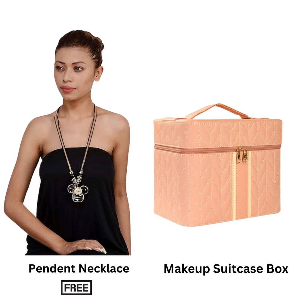 STRIPES Professional Beauty Make Up Case Nail Cosmetic Box Vanity | Free long chain with Pendent Necklace