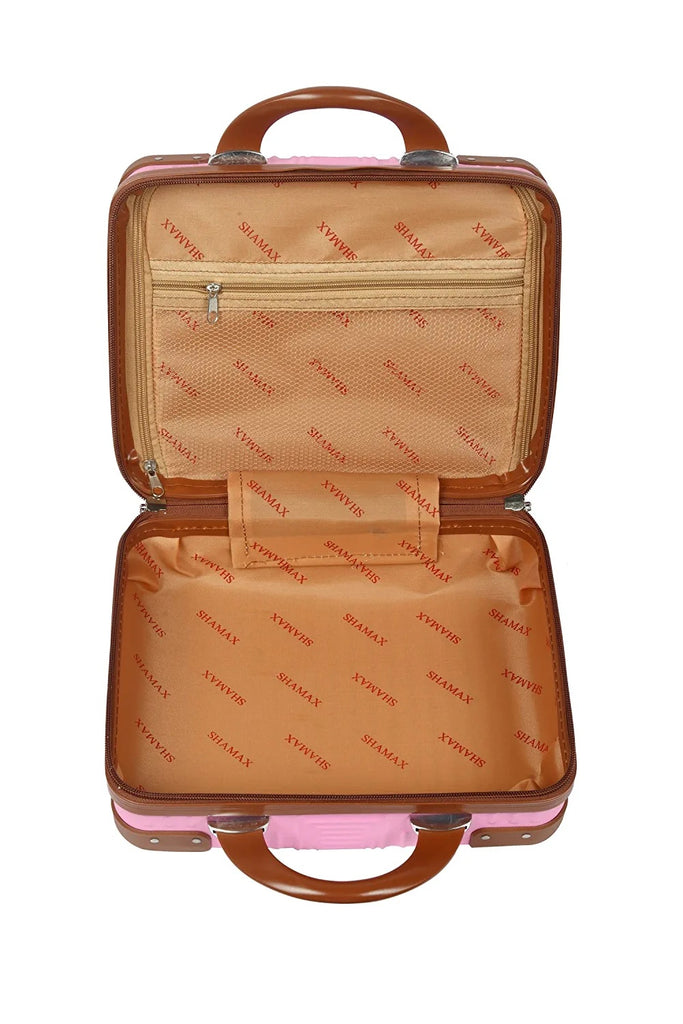 STRIPES Small Size Hard Shell Cosmetic Travel Hand Luggage Portable Carrying Makeup Case Suitcase Organizer Box Travel Vanity Luggage Mini Case (Brown)