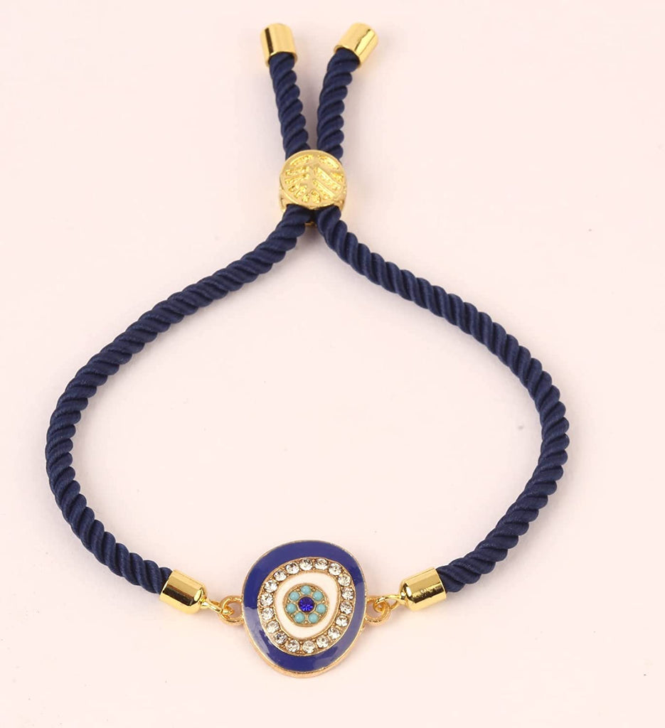 STRIPES Mother Of Pearl Evil Eye Bracelet Blue String Kabbalah