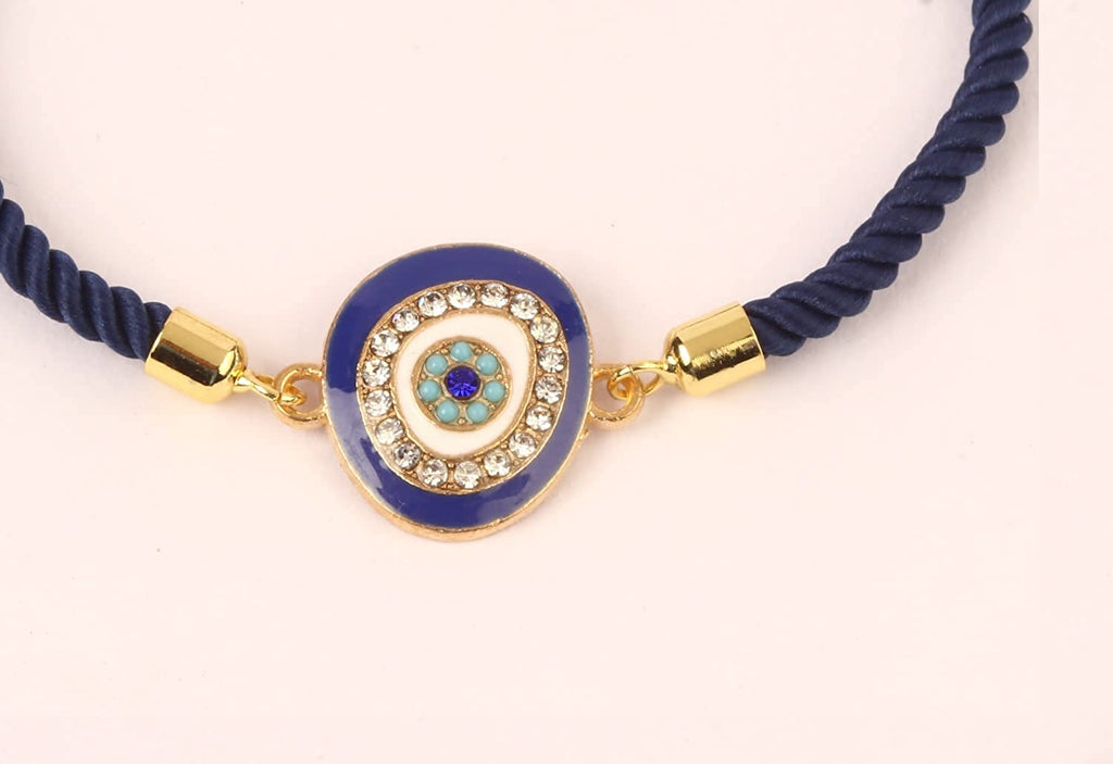 STRIPES Mother Of Pearl Evil Eye Bracelet Blue String Kabbalah Protection Handmade Adjustable Rope Cord Thread Friendship Bracelets For Women / Girls