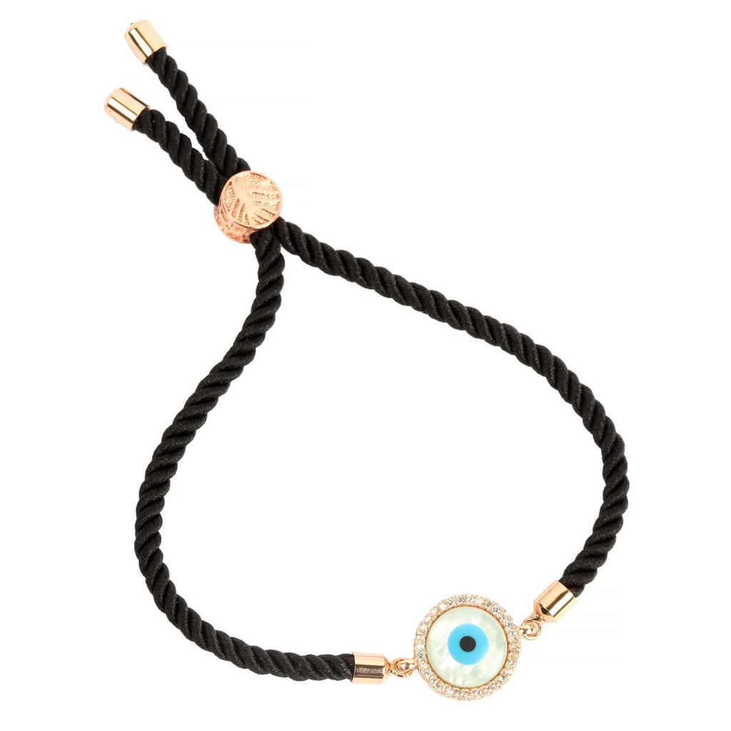 STRIPES Mother Of Pearl Evil Eye Gold Bracelet Black String Kabbalah Protection Handmade Adjustable Rope Cord Thread Friendship Bracelets For Women / Girls