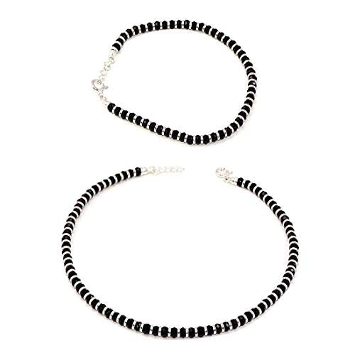 Silver Black Beads Nazariya Payal Anklet