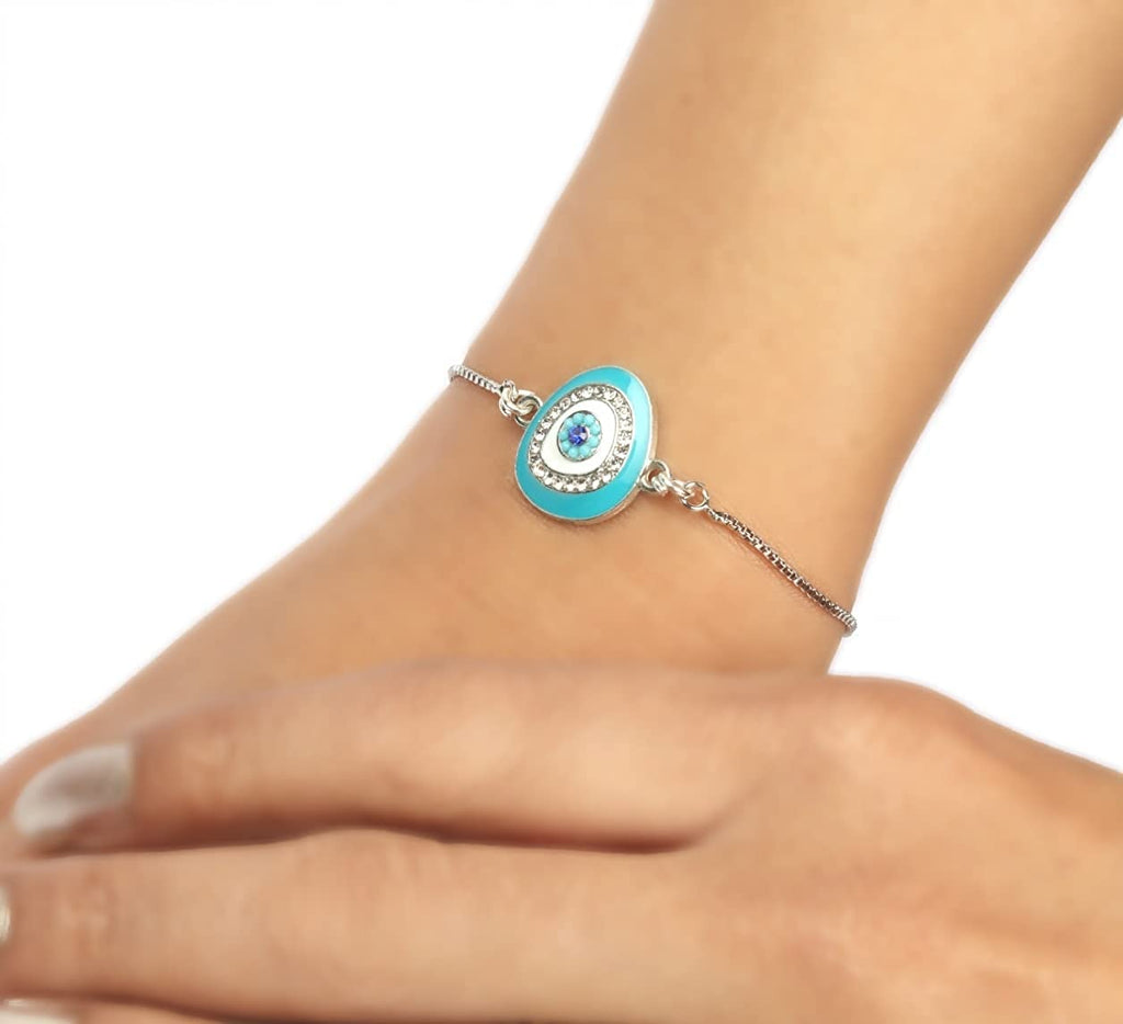 Silver Chain Evil Eye Bracelet Protection Handmade Adjustable Size Friendship Bracelets