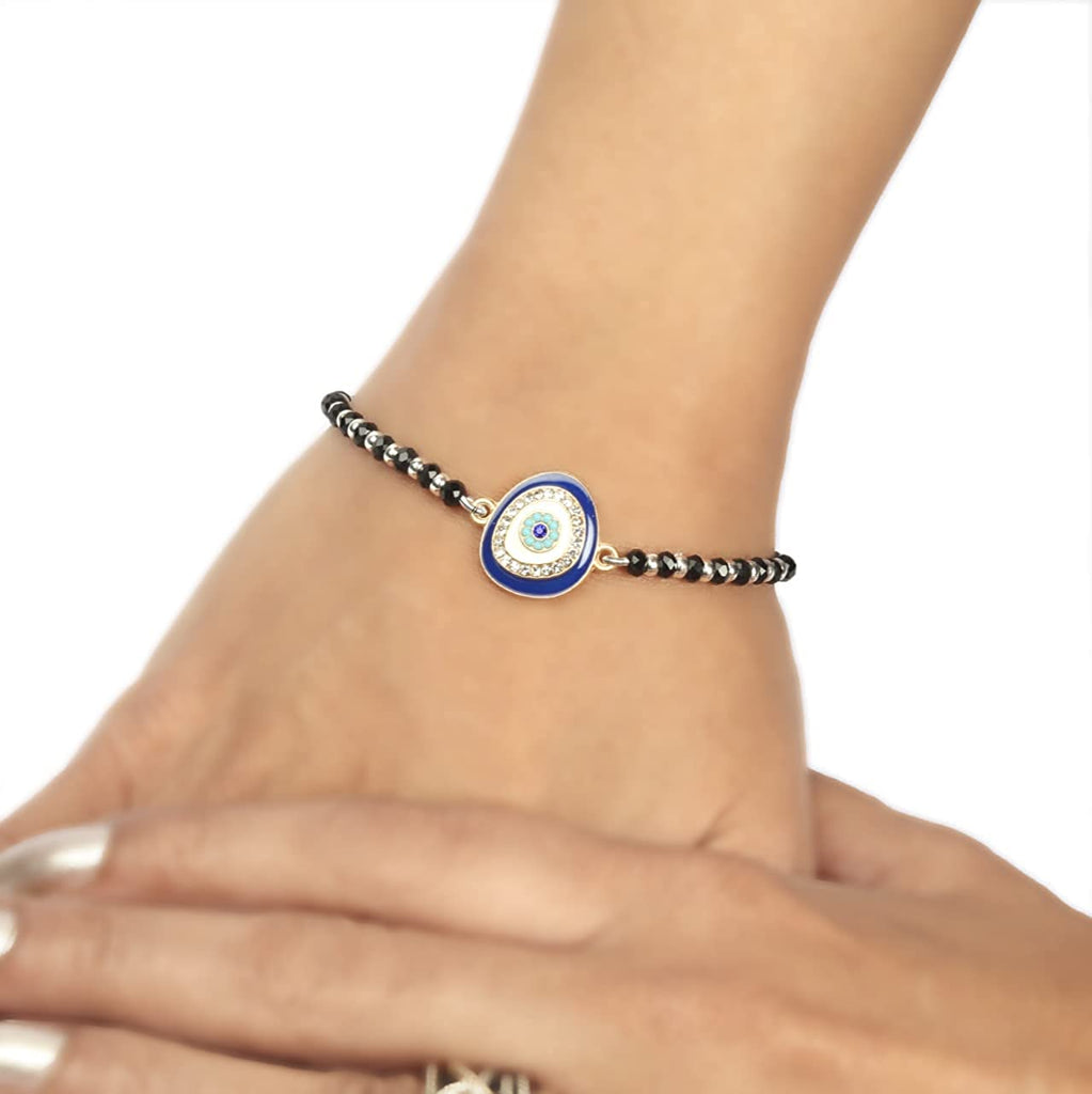 Black and Silver Beads and Blue Evil Eye Bracelet Protection Friendship Bracelets