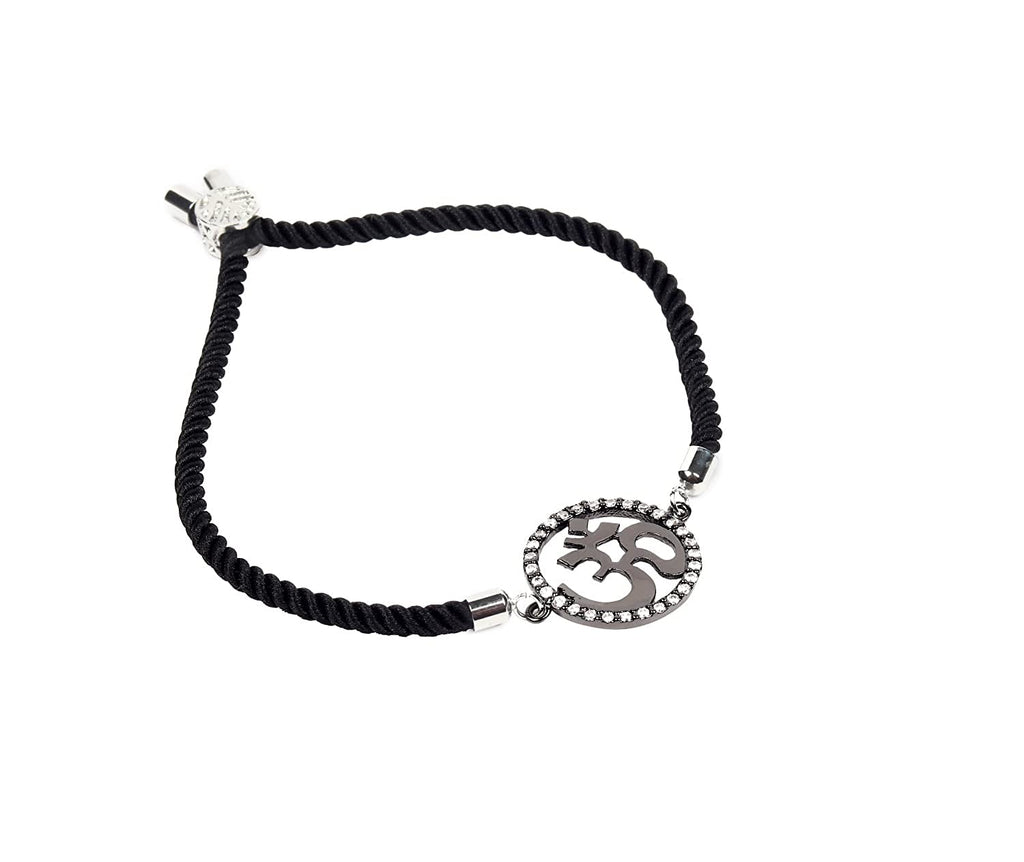 STRIPES® Gun Black Color OM with Rhinestone Bracelet Black String Kabbalah Protection Handmade Adjustable Rope Cord Thread Friendship Bracelets For Women/Girls