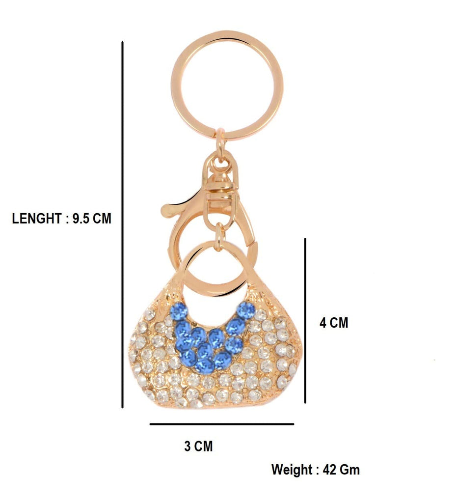STRIPES® Rhinestones Crystal Multi Color Key Chain Key Ring Car Bike Key Holder Smart and Stylish Keychain Keychain for Girls Bag Charm for Women (4 pcs Set Random Design)