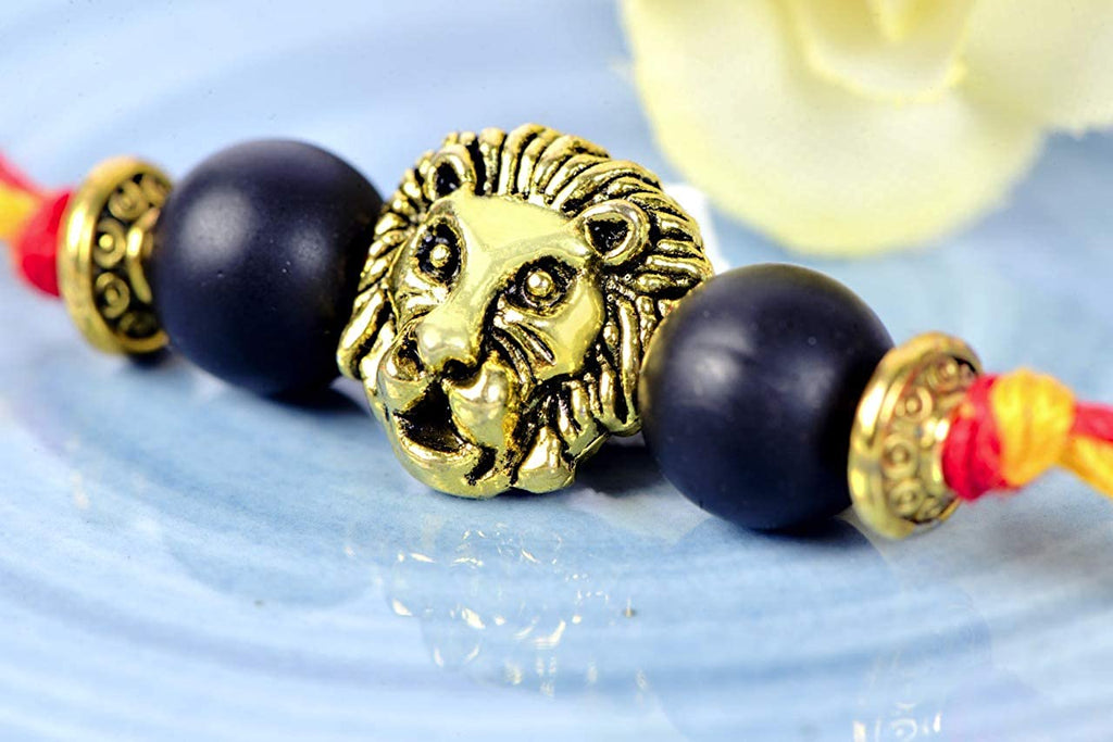 STRIPES Pack Of 2 Multi Color Thread with Silver / Gold lion head Handmade Raksha Bandhan Rakhi For Brother