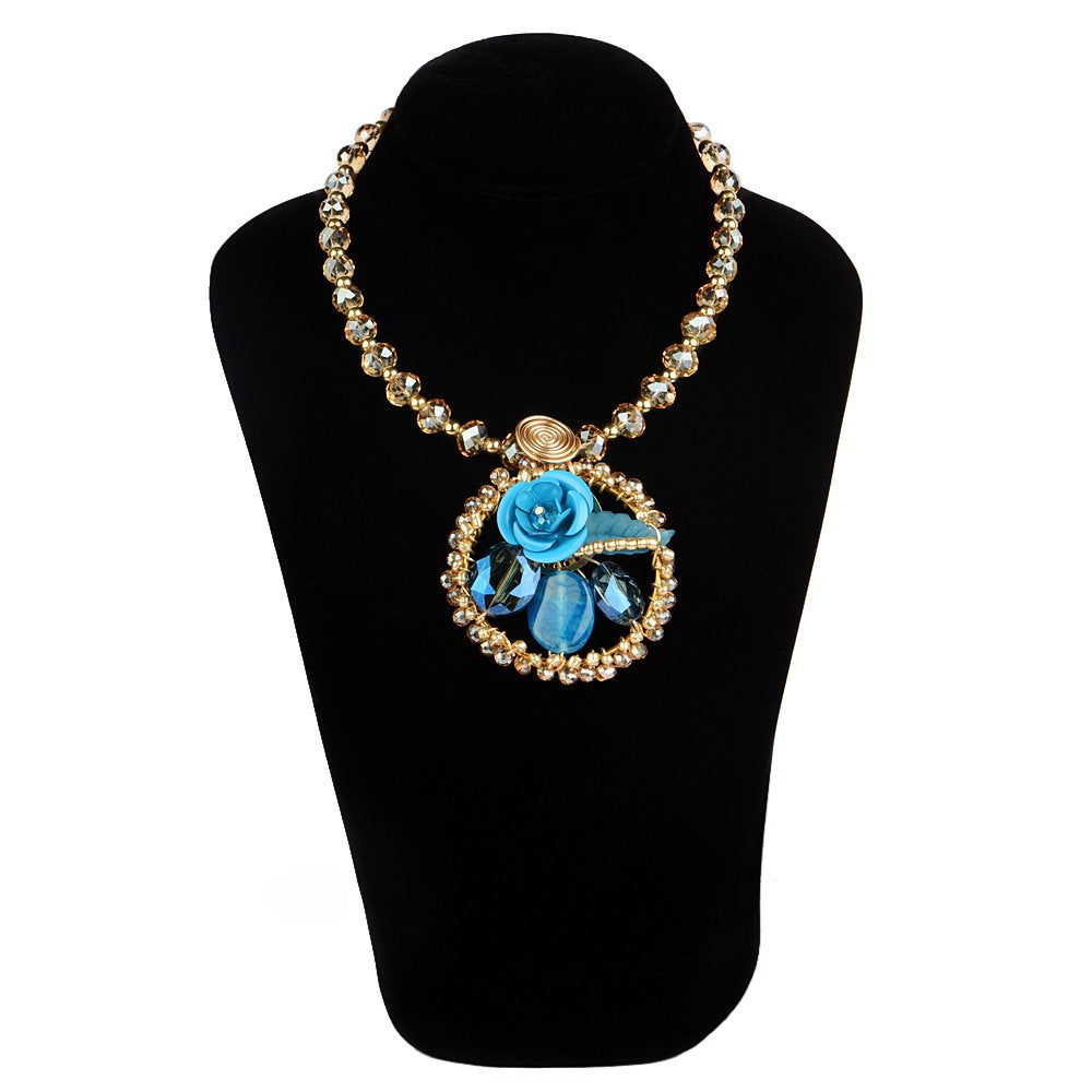 Blue Flower Design Pendent Necklace