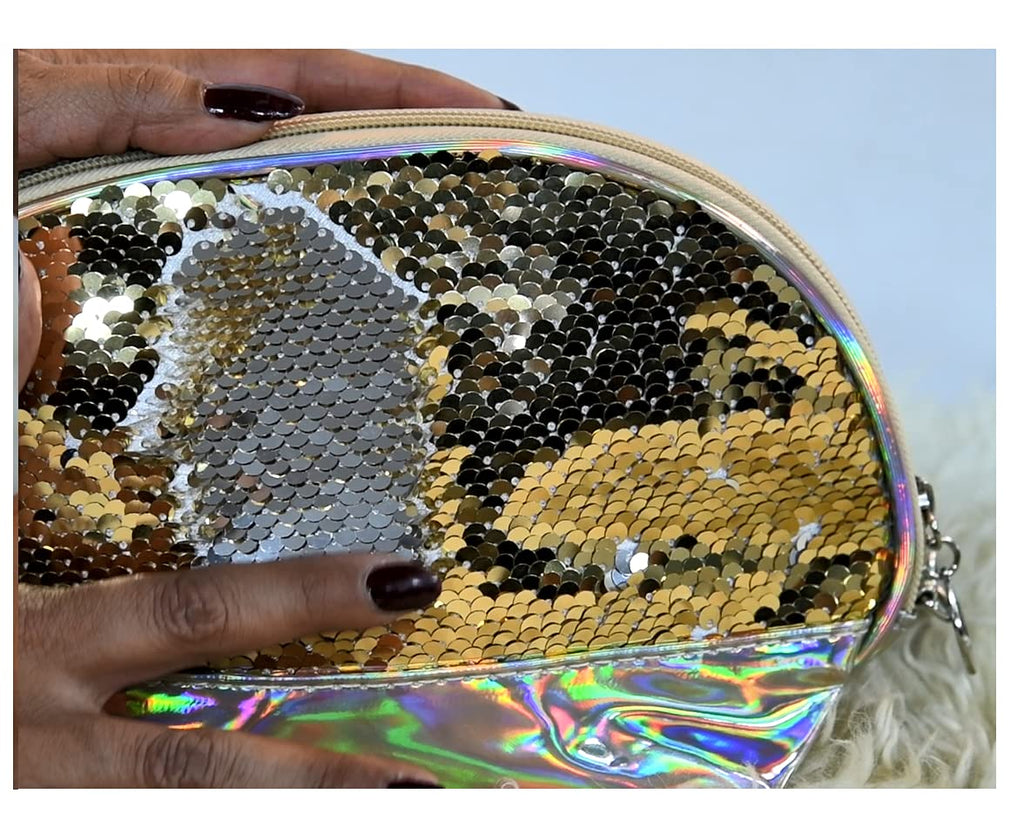 Shell Shape Gold holographic with Sequence Cosmetic Bag(Golden)