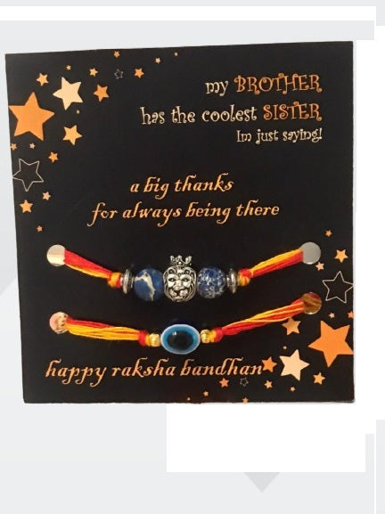 STRIPES Multi Colour Thread Evil Eye Protection With Silver Lion Head Rakhi For Brother