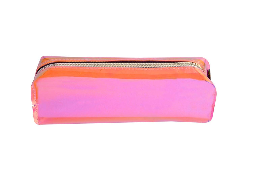 STRIPES Pink Holographic Pencil Case Makeup Pouch