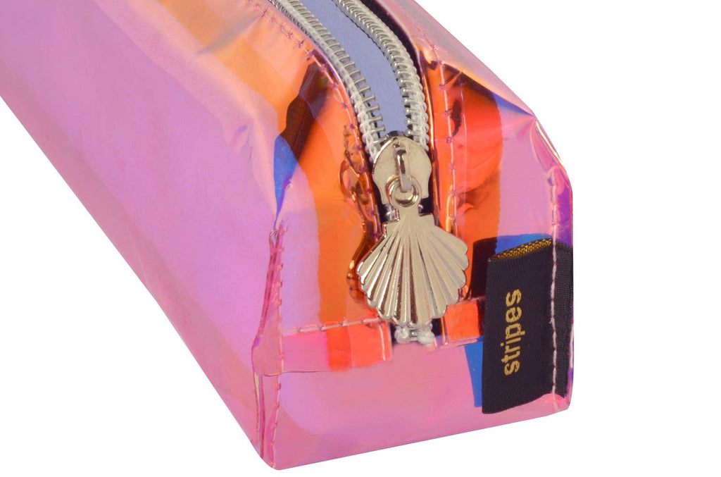 STRIPES Pink Holographic Pencil Case Makeup Pouch