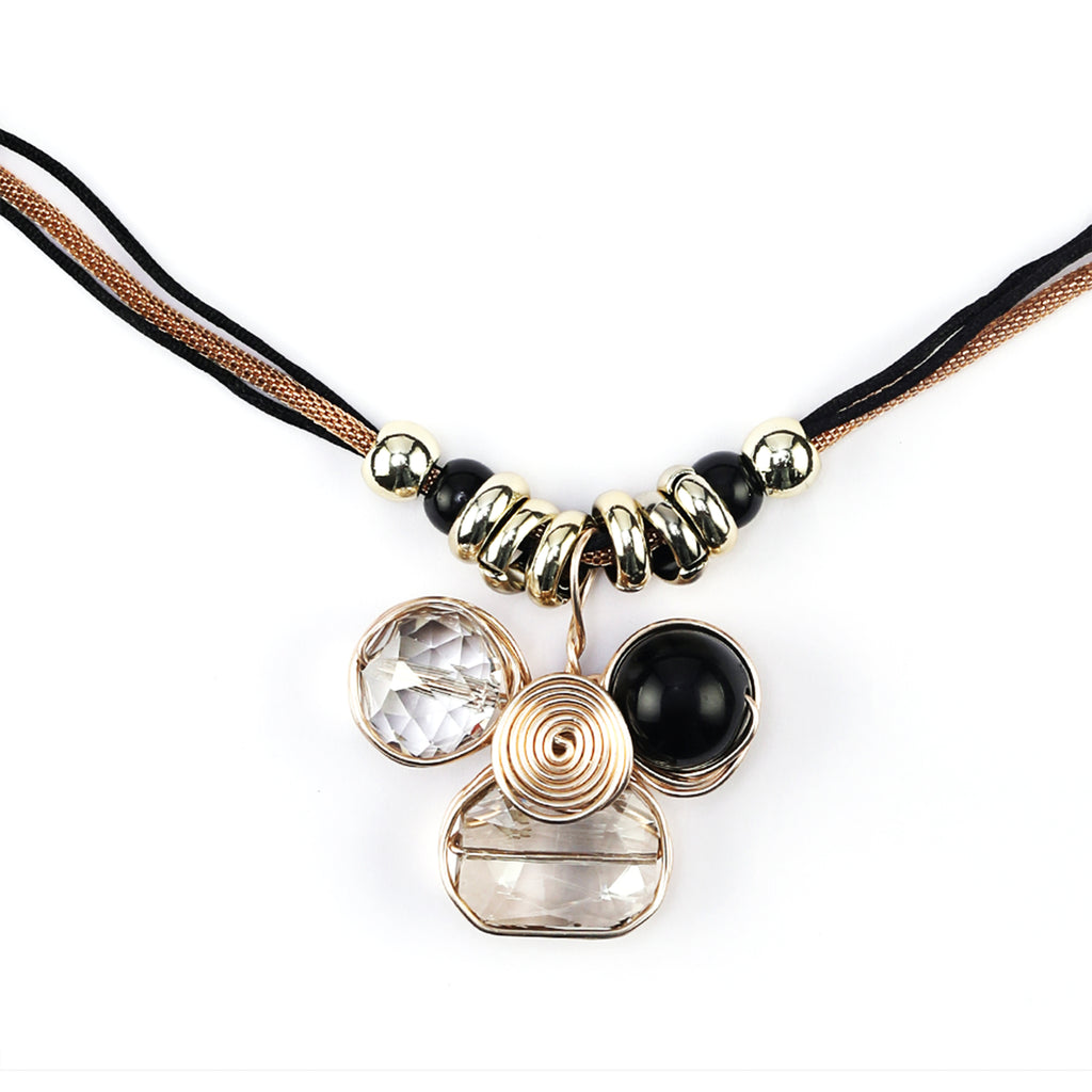 Double Layer with Crystal Pendant Necklace