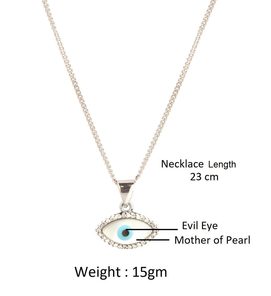 STRIPES® Evil Eye Mother of Pearl Zirconia Pendant Charm Silver Necklace Chain For Women and Girls