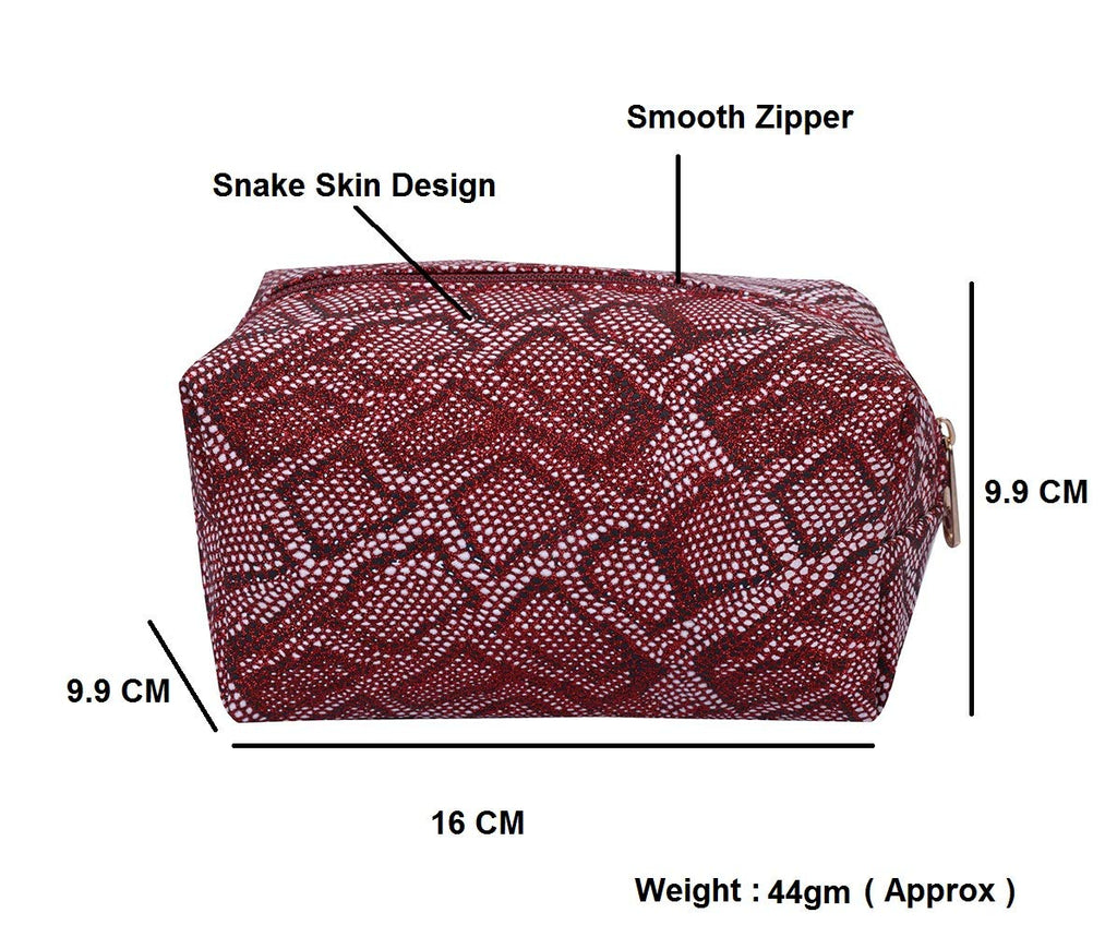 Snake Skin Design Cosmetic Bag(Maroon)